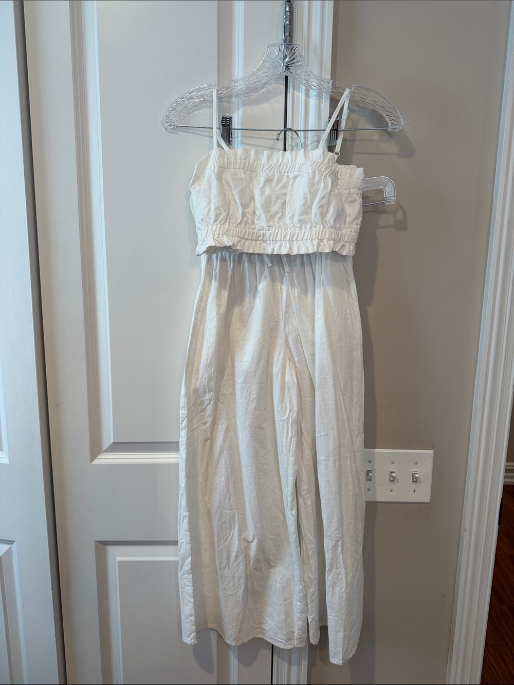 SHEIN White Smocked Crop Top & Wide-Leg Set